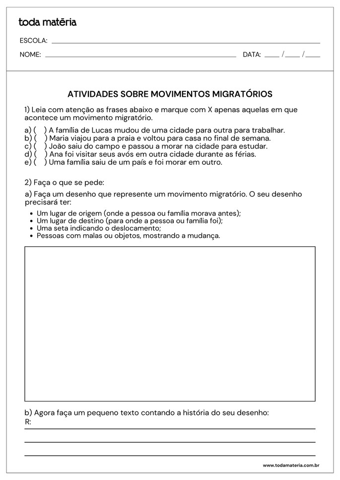 Folha de Atividade 5 - Movimentos migrat&oacute;rios