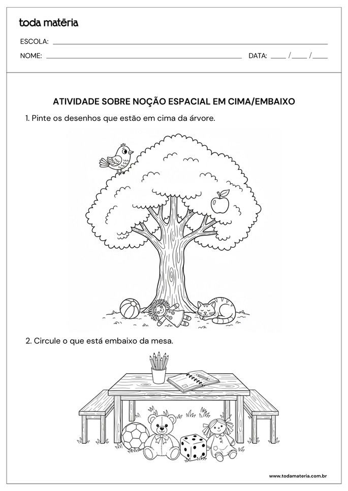 atividade sobre no&ccedil;&atilde;o espacial em cima e embaixo