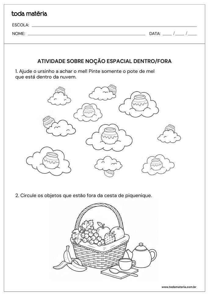 atividade sobre no&ccedil;&atilde;o espacial dentro e fora