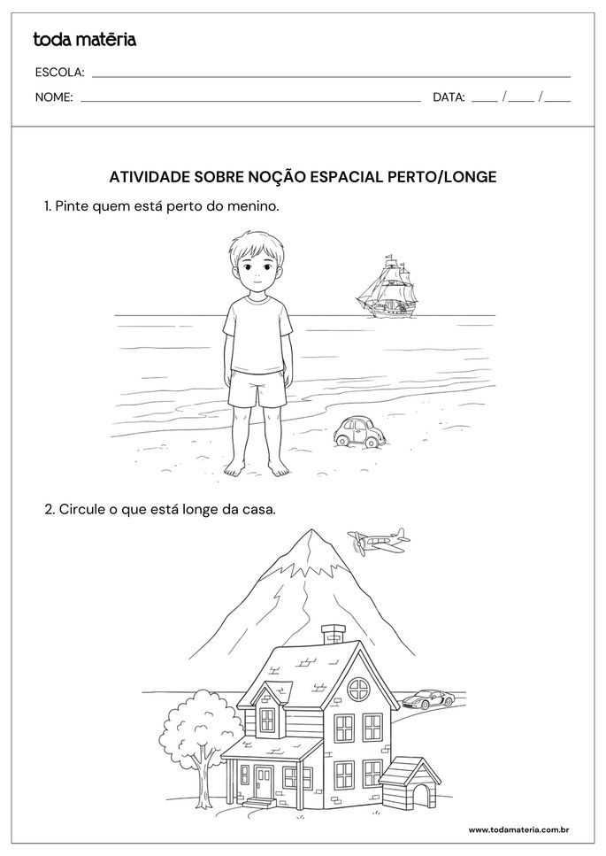 atividade sobre no&ccedil;&atilde;o espacial perto e longe