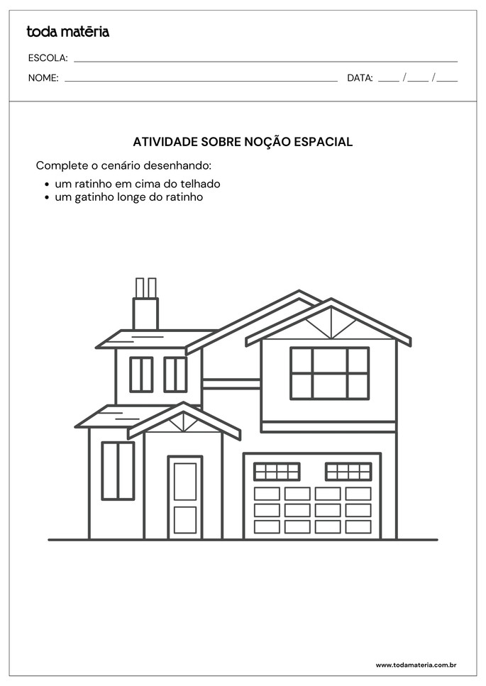 atividade sobre no&ccedil;&atilde;o espacial em cima e longe