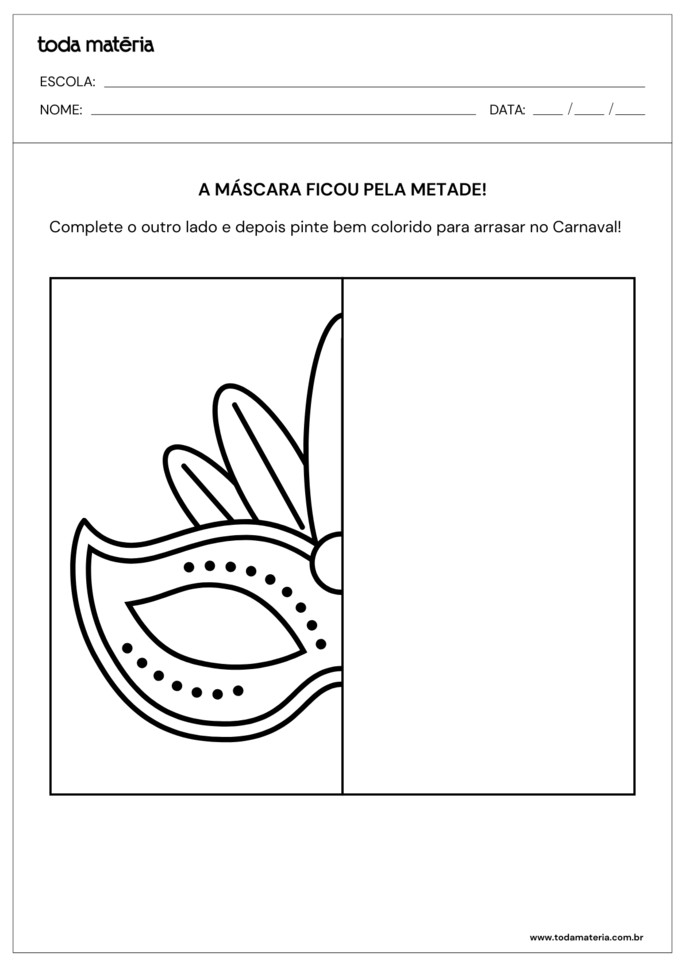 Atividade de simetria sobre o Carnaval para educa&ccedil;&atilde;o infantil
