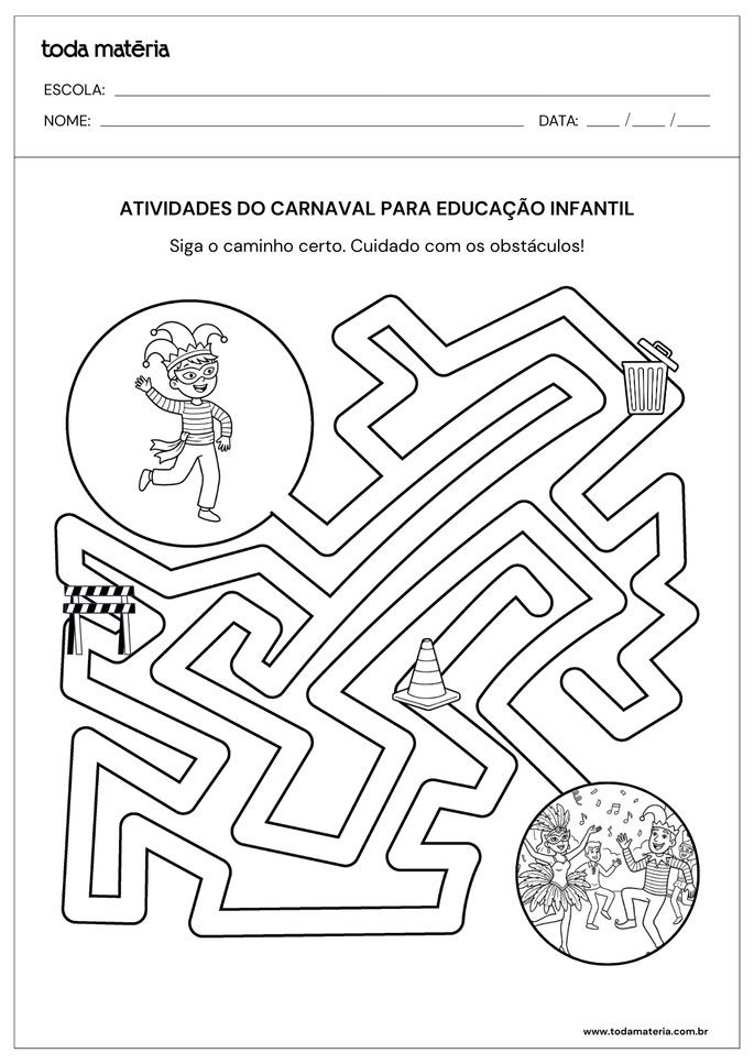 Atividade de labirinto sobre o Carnaval para educa&ccedil;&atilde;o infantil