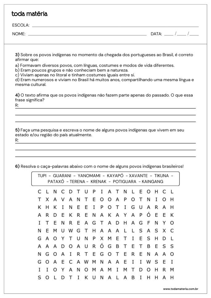 atividades diversas sobre o descobrimento do Brasil para 5&ordm; e 7&ordm; ano