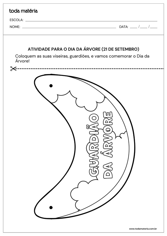 atividade para o dia da árvore para pintar e recortar viseira de guardião da árvore