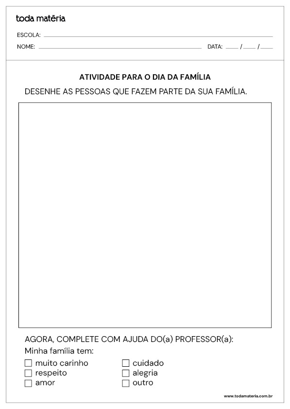 Atividade de desenho para o dia da fam&iacute;lia