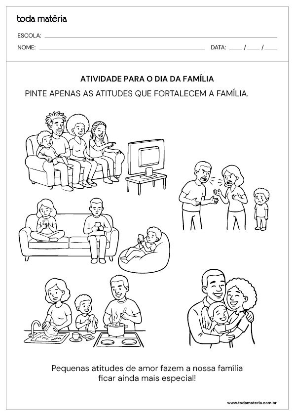 Atividade para pintar boas atitudes para o dia da fam&iacute;lia