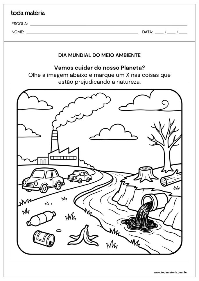 Folha de atividade sobre o Dia Mundial do Meio Ambiente para Educa&ccedil;&atilde;o Infantil