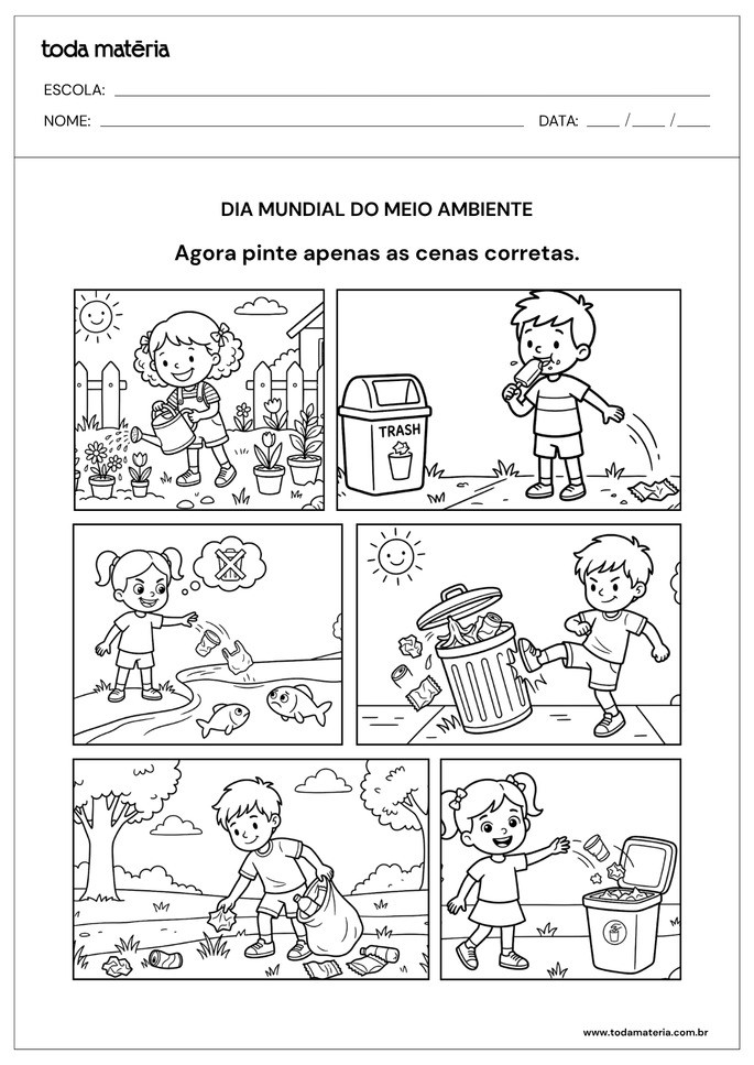 Folha de atividade sobre o Dia Mundial do Meio Ambiente para Educa&ccedil;&atilde;o Infantil