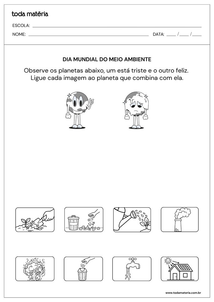 Folha de atividade sobre o Dia Mundial do Meio Ambiente para Educa&ccedil;&atilde;o Infantil