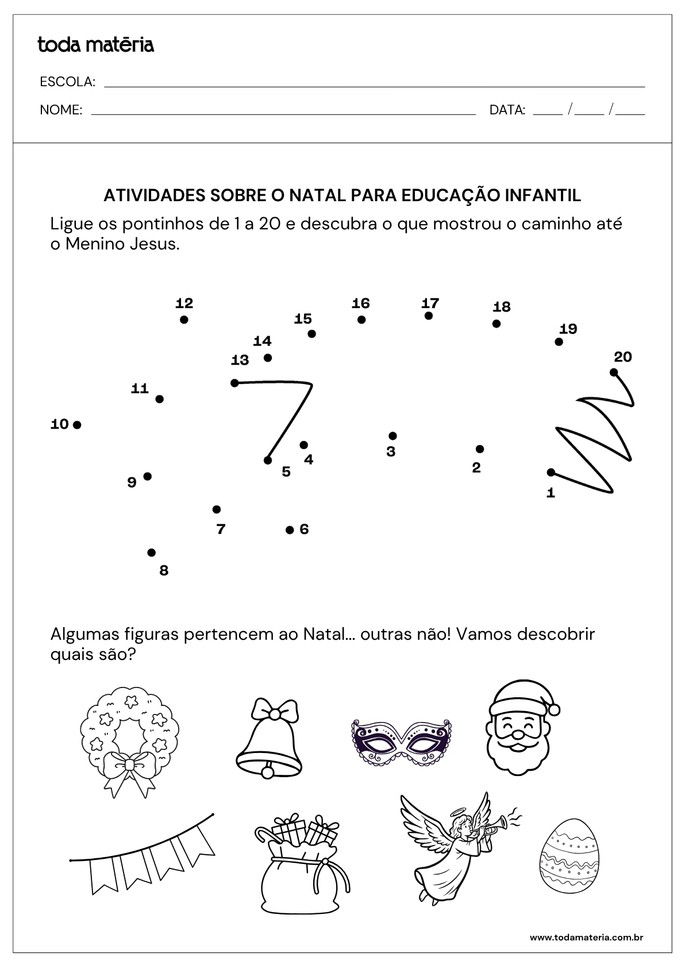 atividade de ligar pontos e identificar s&iacute;mbolos de natal para educa&ccedil;&atilde;o infantil