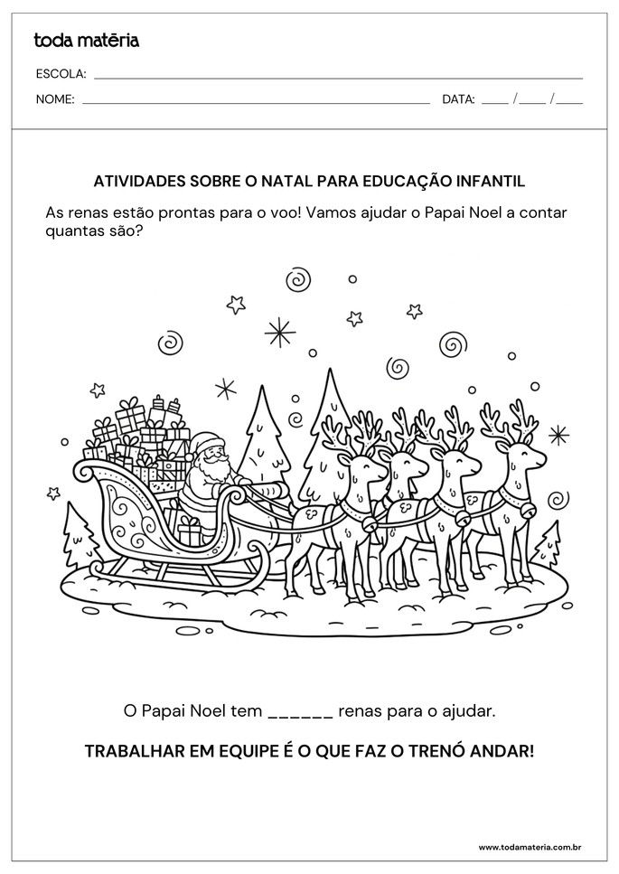 atividade do tren&oacute; do papai noel para pintar e contar renas para educa&ccedil;&atilde;o infantil