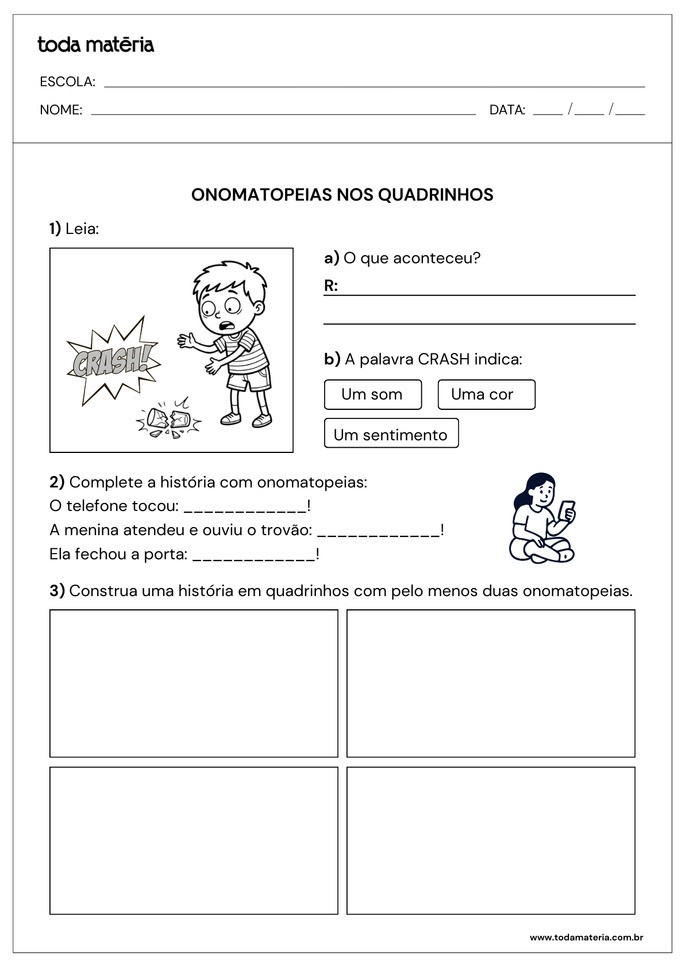 Atividades sobre onomatopeias para 2&ordm; ano do Fundamental (para imprimir).