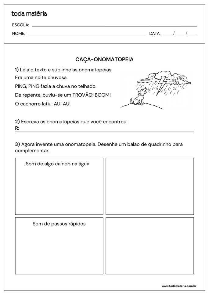 Atividades sobre onomatopeias para 2&ordm; ano do Fundamental (para imprimir).