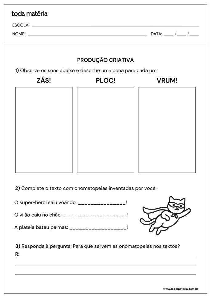 Atividades sobre onomatopeias para 2&ordm; ano do Fundamental (para imprimir).