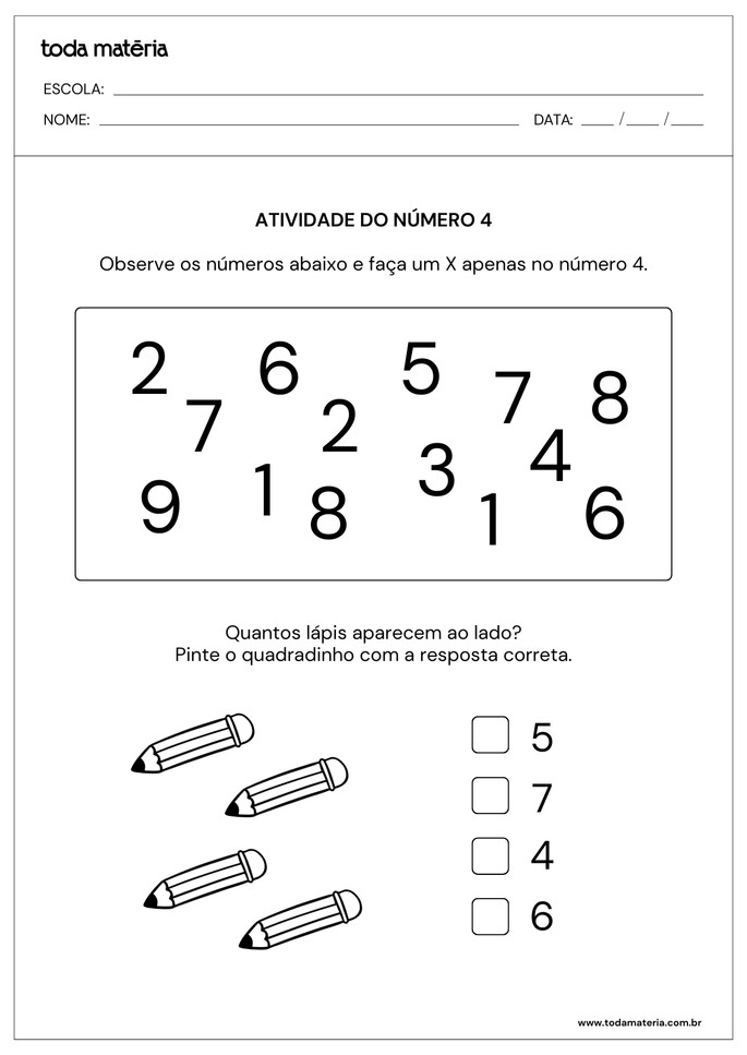 Atividade sobre número 4
