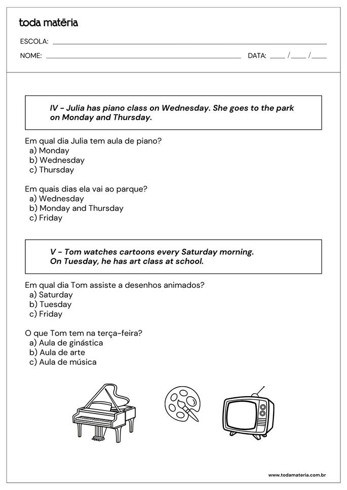 atividades de múltipla escolha sobre dias da semana em inglês_folha2