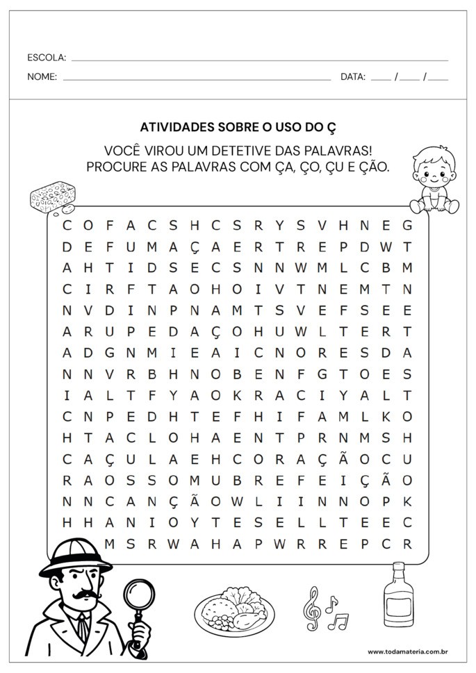 atividade de ca&ccedil;a-palavras sobre o uso do &ccedil;