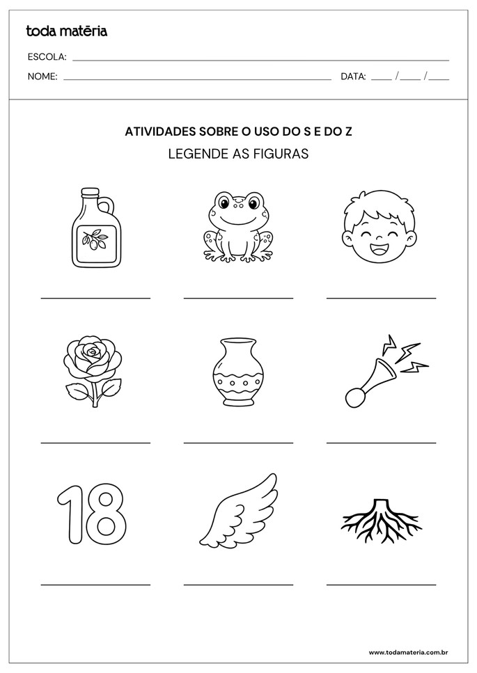 Atividade de legendar imagens com S e Z