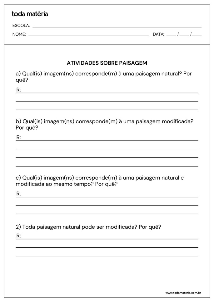 Folha de atividade 2 - Paisagem natural e modificada