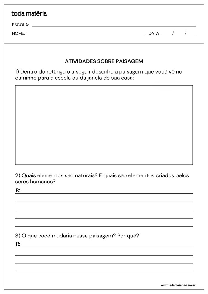 Folha de atividade 3 - Paisagem natural e modificada