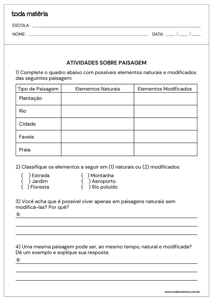Folha de atividade 4 - Paisagem natural e modificada