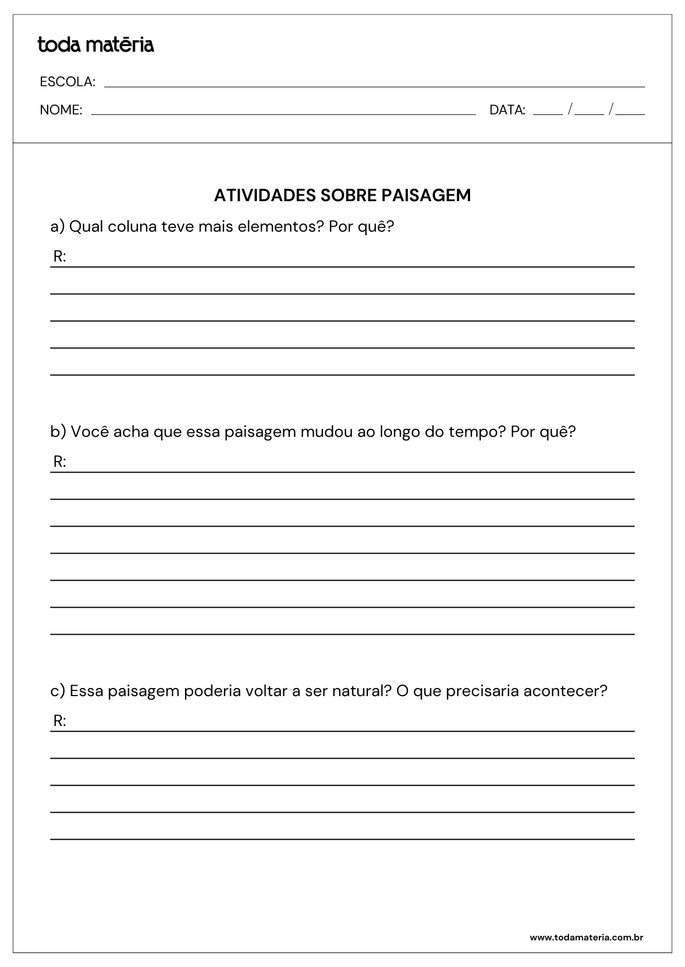 Folha de atividade 7 - Paisagem natural e modificada