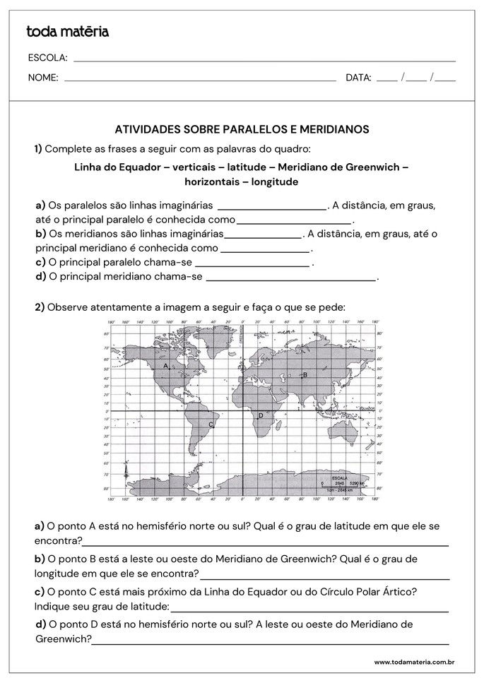 Folha de atividade 2 - Paralelos e Meridianos