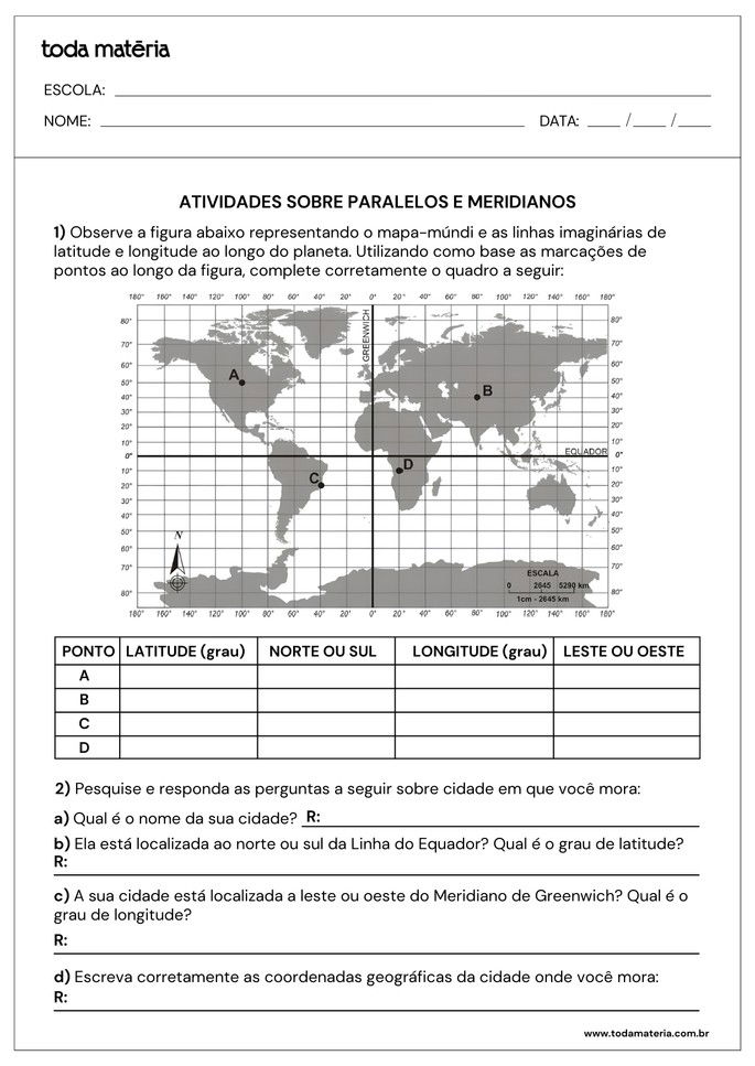 Folha de atividade 4 - Paralelos e Meridianos