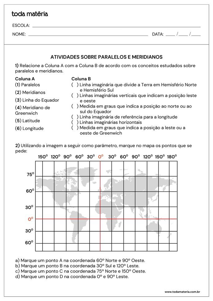 Folha de atividade 5 - Paralelos e Meridianos