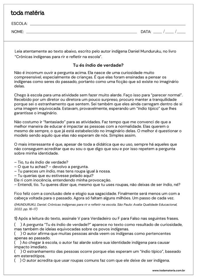 atividades de verdadeiro ou falso sobre povos ind&iacute;genas das am&eacute;ricas