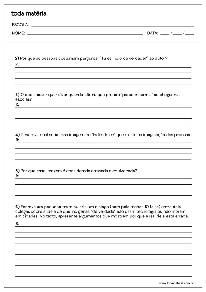 atividades de compreens&atilde;o e interpreta&ccedil;&atilde;o de texto sobre povos ind&iacute;genas das am&eacute;ricas