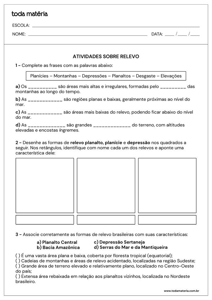 Folha de atividade 1 - Relevo