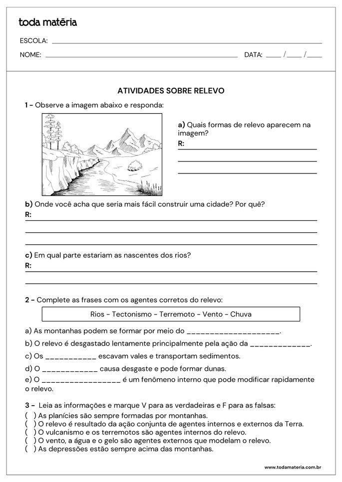 Folha de atividade 2 - Relevo