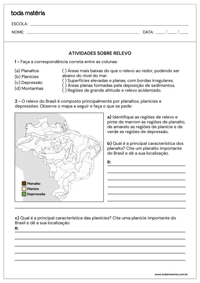 Folha de atividade 4 - Relevo