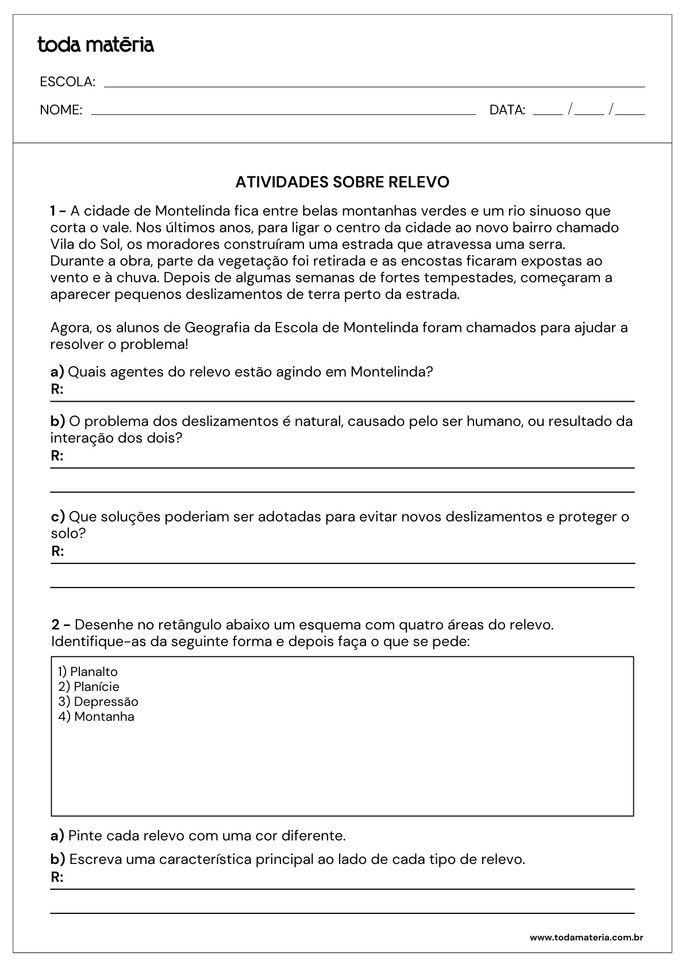 Folha de atividade 5 - Relevo