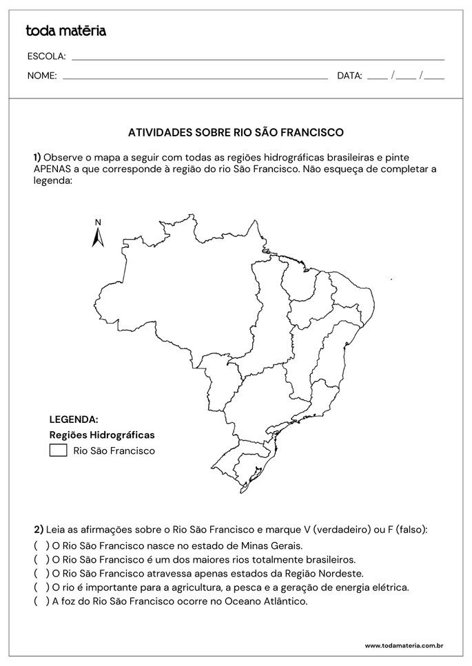 Folha de atividades 2 - Rio S&atilde;o Francisco