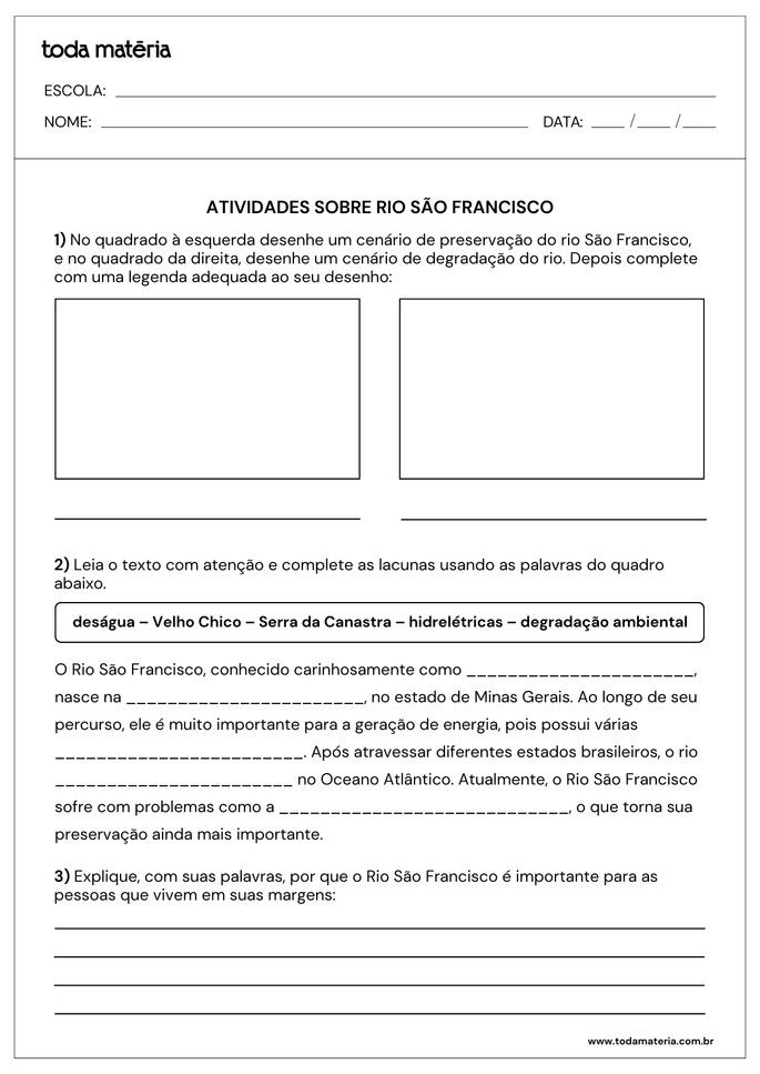 Folha de atividades 4 - Rio S&atilde;o Francisco