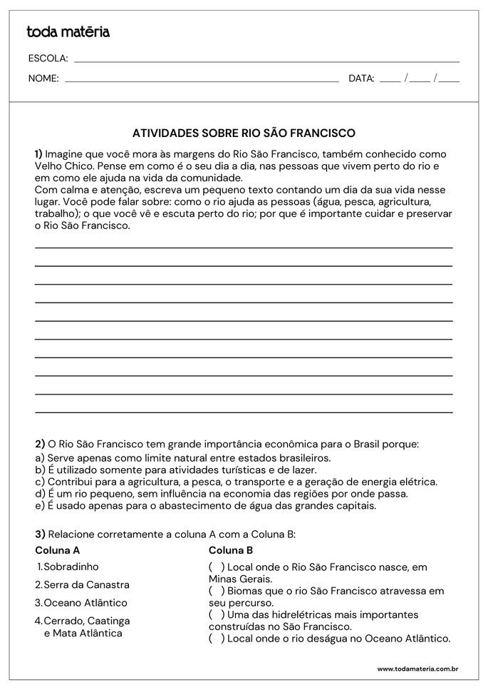 Folha de atividades 5 - Rio S&atilde;o Francisco