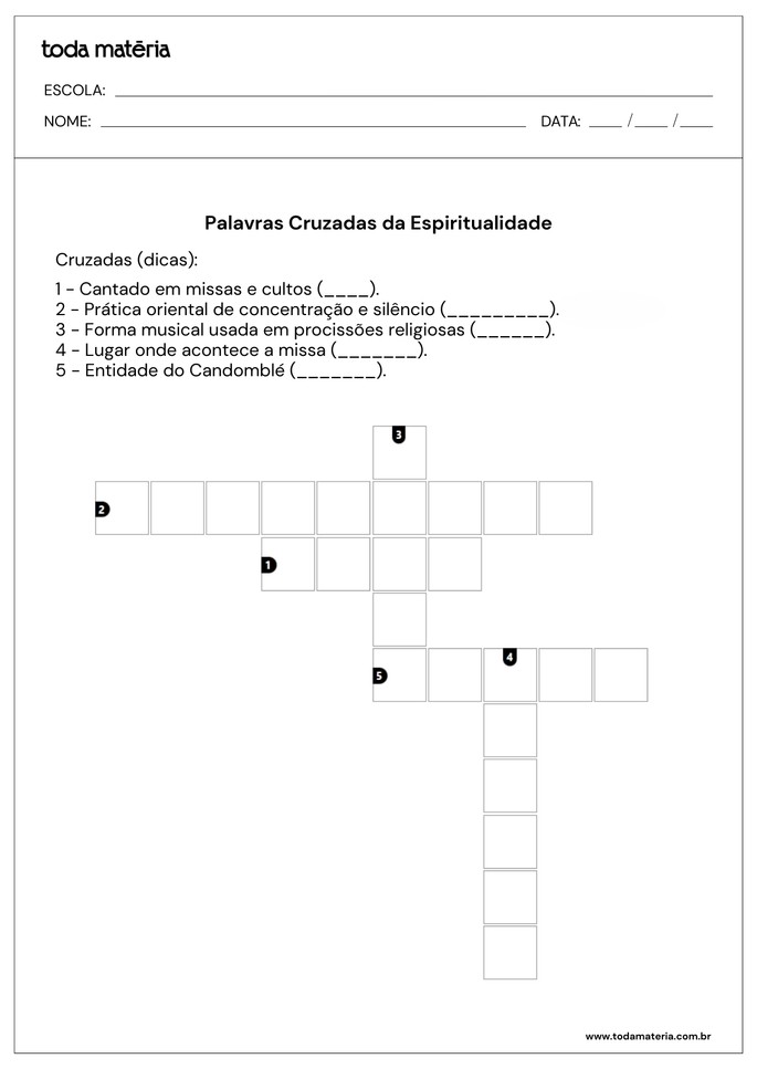 Folha de atividades sobre o tema ritos religiosos para alunos do ensino fundamental