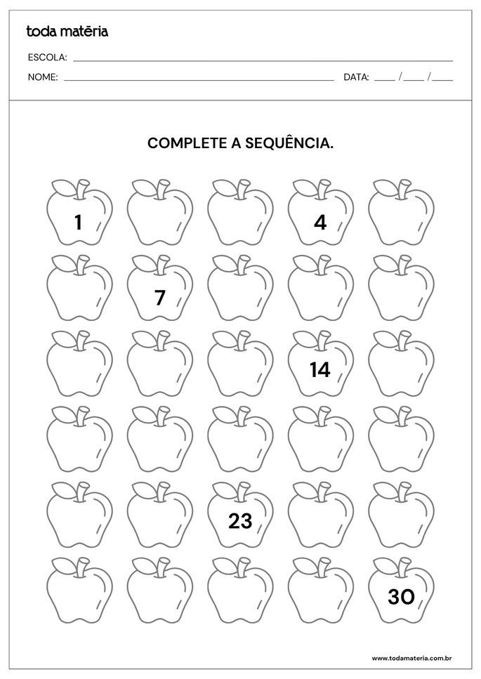 Atividade sobre sequ&ecirc;ncia num&eacute;rica crescente