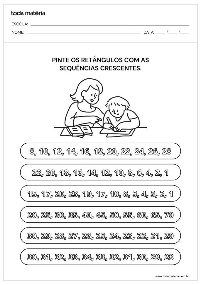 Atividade sobre sequ&ecirc;ncia num&eacute;rica crescente