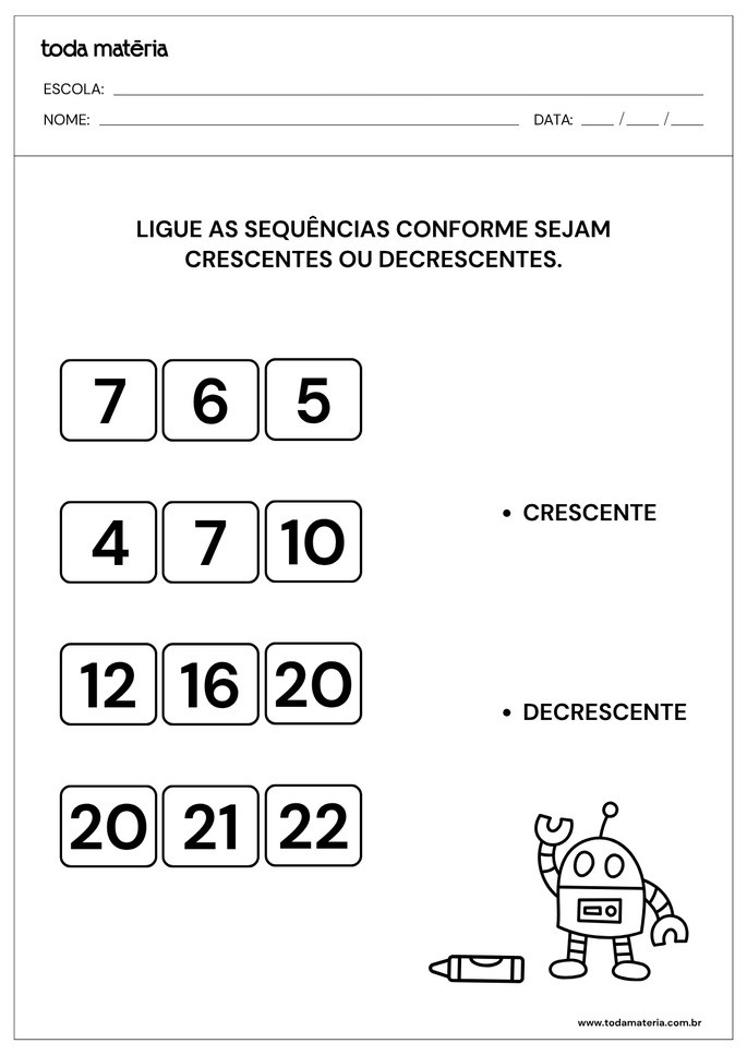 Atividade sobre sequ&ecirc;ncia num&eacute;rica crescente