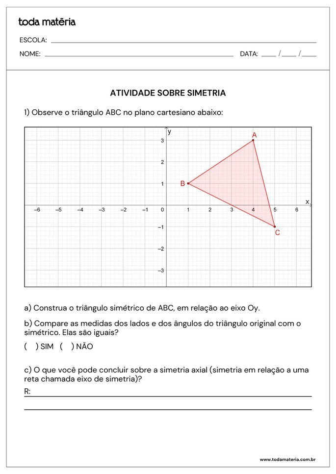 atividade sobre simetria com tri&acirc;ngulo em plano cartesiano