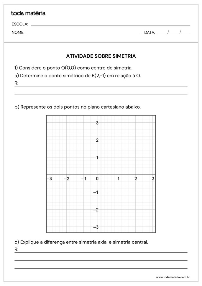 atividade sobre simetria para 7&ordm; ano