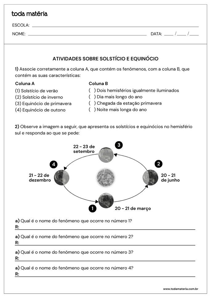 Folha de atividade 3 - Solst&iacute;cio e Equin&oacute;cio