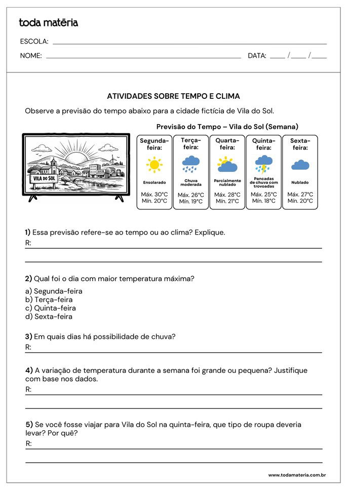 Folha de atividade 1 - Tempo e clima