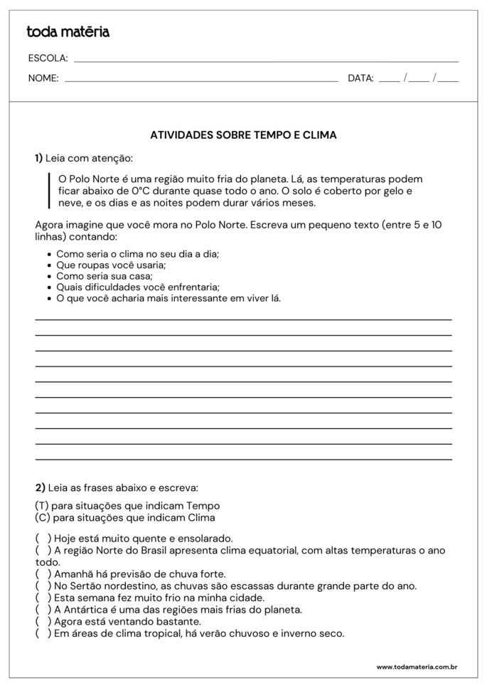 Folha de atividades 2 - Tempo e clima