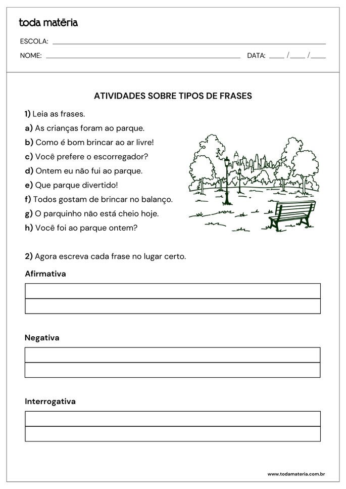 atividades de identifica&ccedil;&atilde;o de tipos de frases