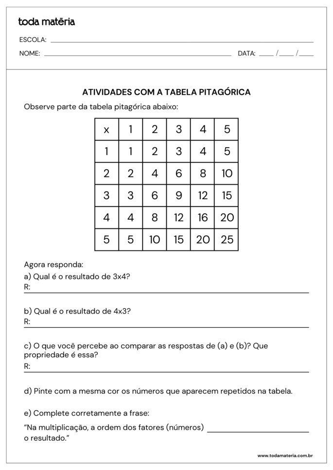 atividades com tabela pitag&oacute;rica de perguntas e complete